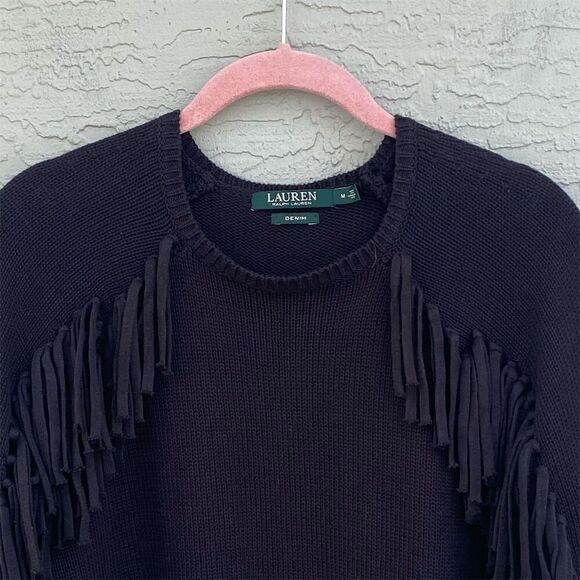 Lauren Ralph Lauren Women's Black Fringe Pullover Sweater Size M - Picture 10 of 13